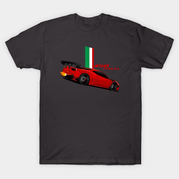 Ferrari 458 Italia red Italian Stripes T-Shirt by Rafael Pando